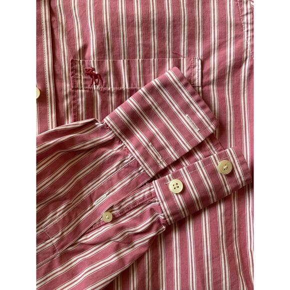 Abercrombie and Fitch men’s muscle button-down pink striped shirt.  - Picture 2 of 3